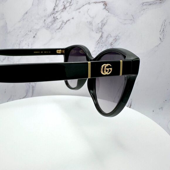 New Gucci Sunglasses Black Acetate Round Gold Metal GG Logo Italy Authentic - Picture 12 of 16